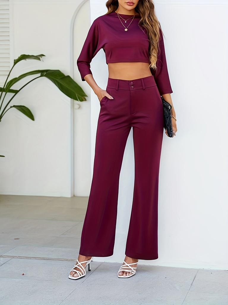 Conjunto de Dos Piezas: Top de Manga Corta y Pantalones Largos Luxeira