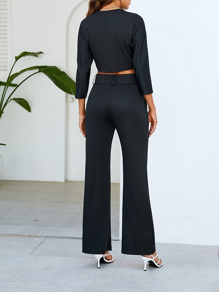 Conjunto de Dos Piezas: Top de Manga Corta y Pantalones Largos Luxeira