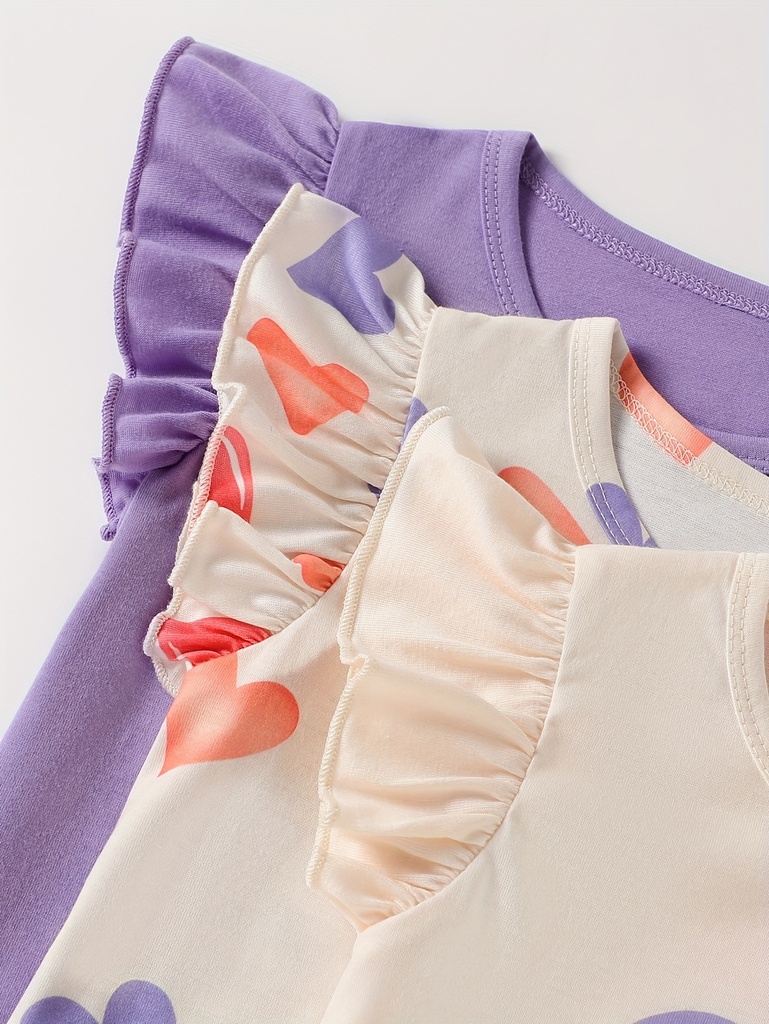 Camisetas de Manga con Volantes y Estampado de Corazones Luxeira