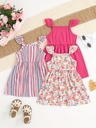 Vestido de Manga Corta con Estampado de Rayas Luxeira