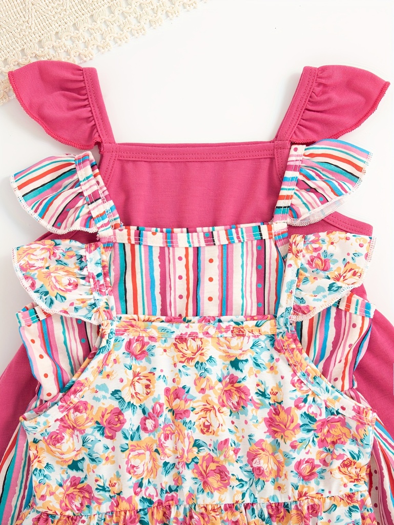 Vestido de Manga Corta con Estampado de Rayas Luxeira