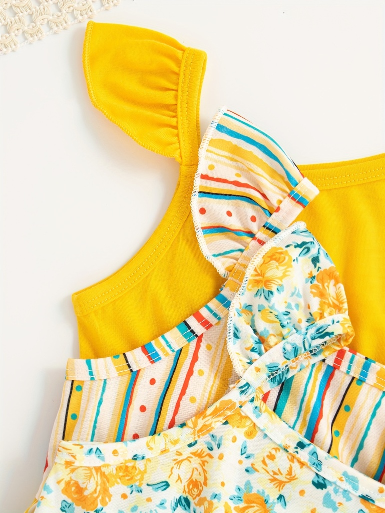 Vestido de Manga Corta con Estampado de Rayas Luxeira
