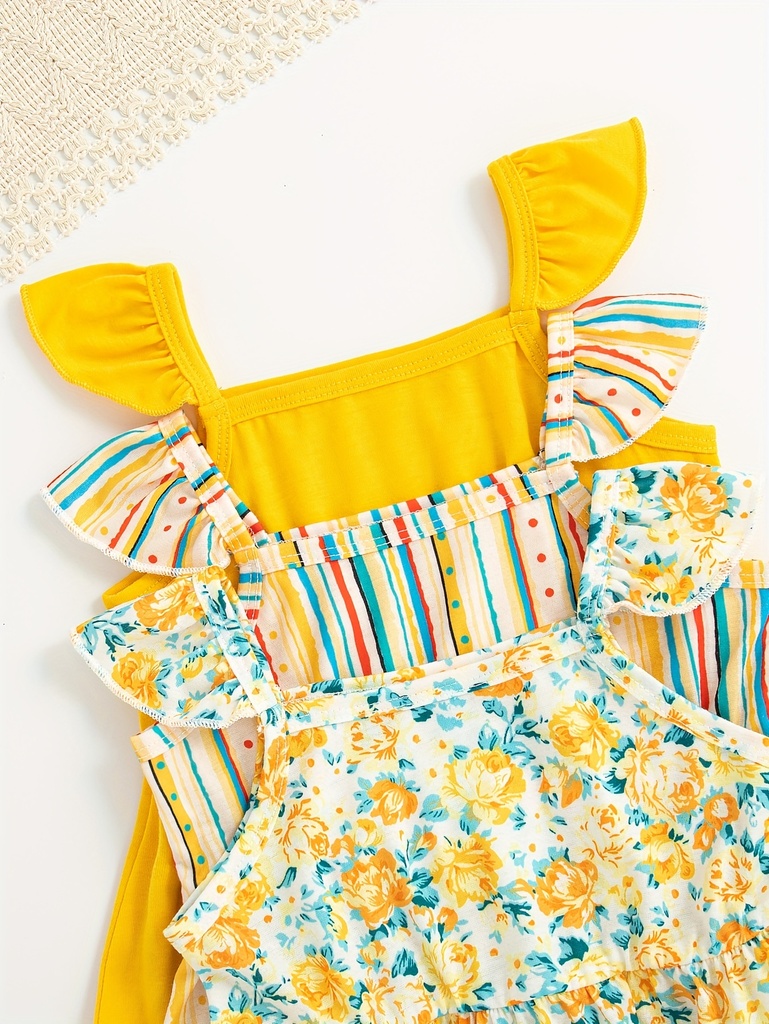 Vestido de Manga Corta con Estampado de Rayas Luxeira