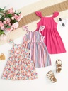 Vestido de Manga Corta con Estampado de Rayas Luxeira