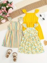 Vestido de Manga Corta con Estampado de Rayas Luxeira