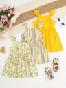 Vestido de Manga Corta con Estampado de Rayas Luxeira