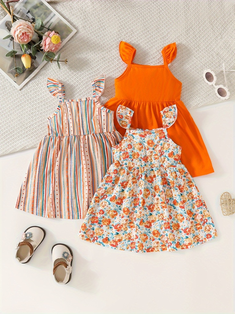 Vestido de Manga Corta con Estampado de Rayas Luxeira