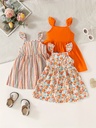 Vestido de Manga Corta con Estampado de Rayas Luxeira