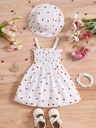 Vestido Sin Mangas Estilo Retro con Estampado de Corazones y Sombrero Luxeira