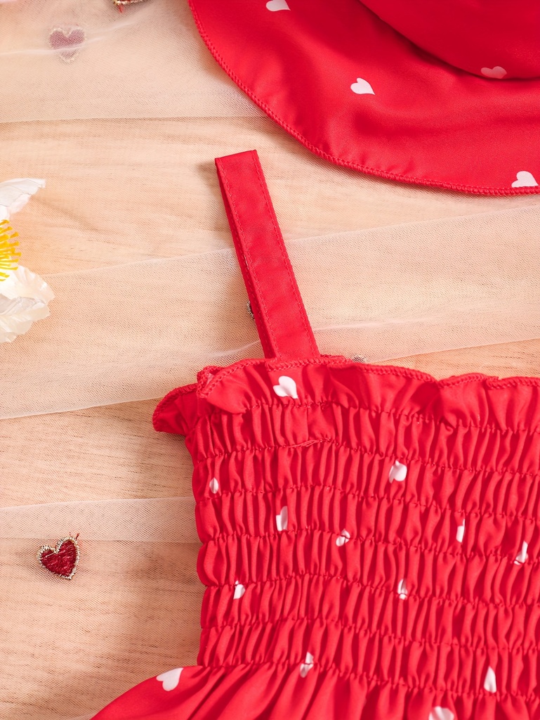 Vestido Sin Mangas Estilo Retro con Estampado de Corazones y Sombrero Luxeira