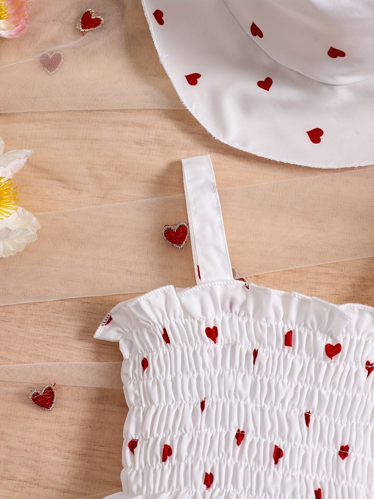 Vestido Sin Mangas Estilo Retro con Estampado de Corazones y Sombrero Luxeira