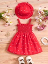 Vestido Sin Mangas Estilo Retro con Estampado de Corazones y Sombrero Luxeira