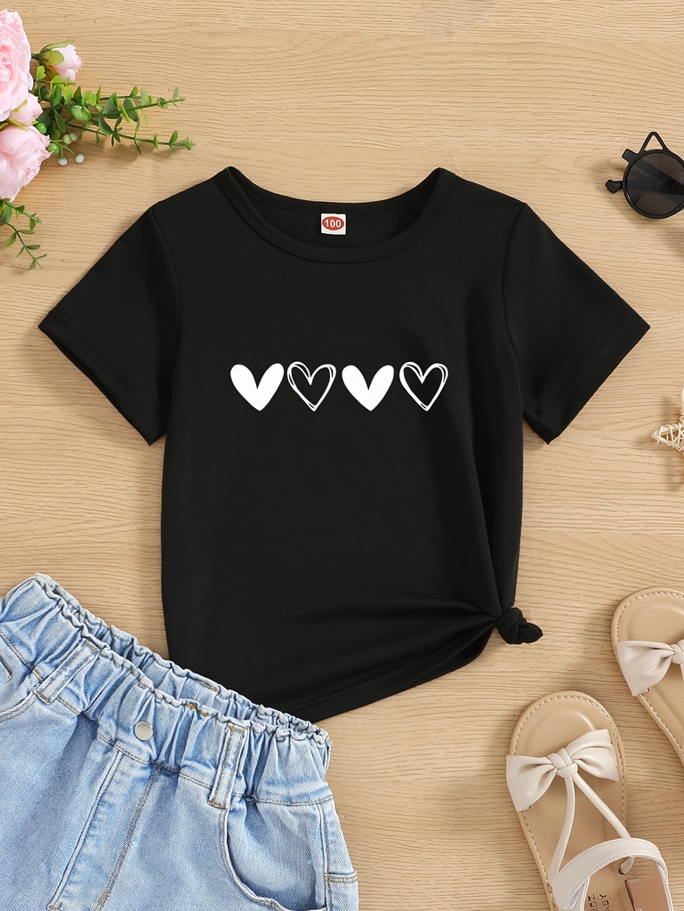 Camiseta con Cuello Redondo y Estampado de Corazones Luxeira