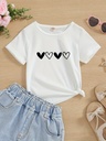 Camiseta con Cuello Redondo y Estampado de Corazones Luxeira