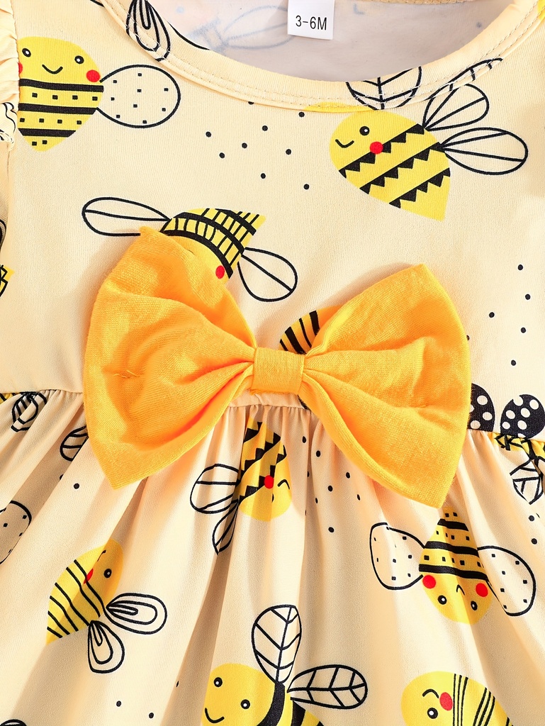 Vestido con Volantes y Estampado de Abeja + Diadema Luxeira