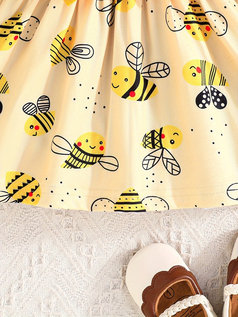 Vestido con Volantes y Estampado de Abeja + Diadema Luxeira