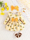 Vestido con Volantes y Estampado de Abeja + Diadema Luxeira