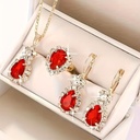 Set de 4 Piezas con Diamantes de Imitación: Collar, Pendientes y Anillo