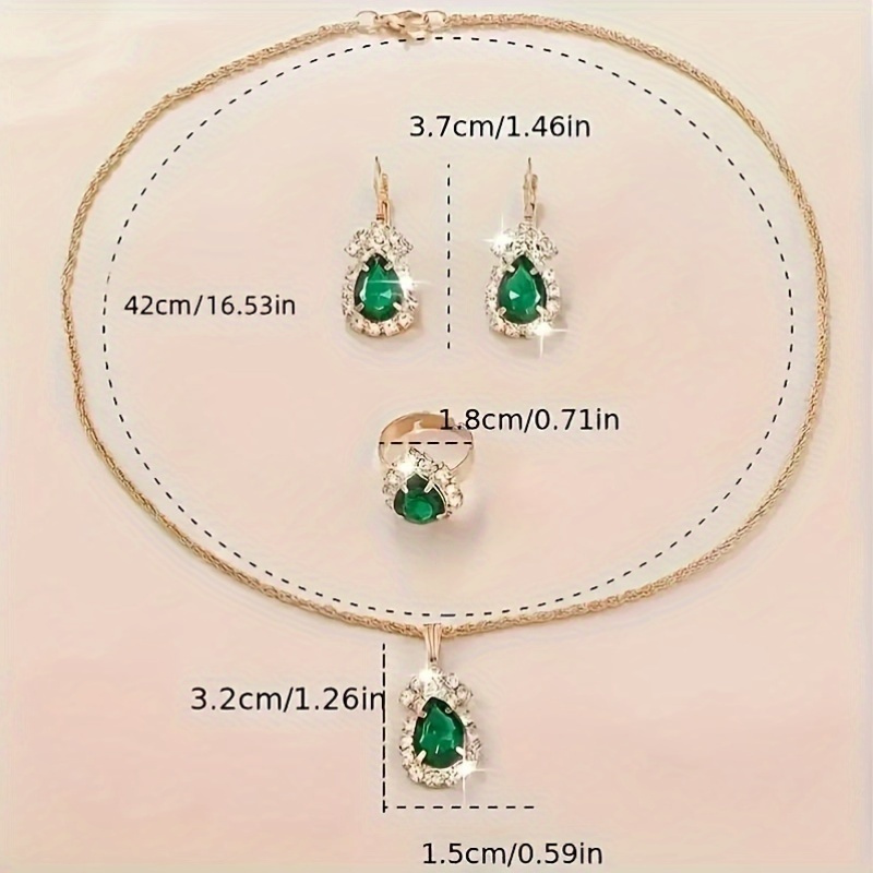 Set de 4 Piezas con Diamantes de Imitación: Collar, Pendientes y Anillo