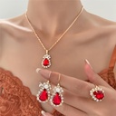 Set de 4 Piezas con Diamantes de Imitación: Collar, Pendientes y Anillo