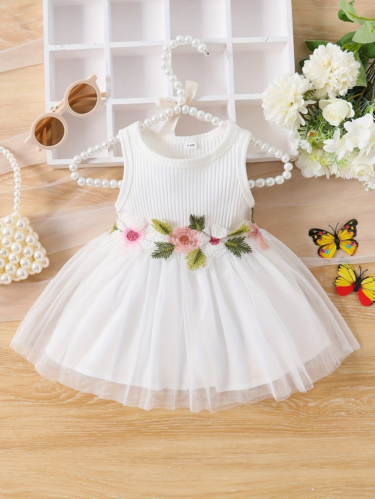 Vestido de Malla con Bordado de Flores Luxeira