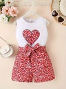 Enterizo Floral Sin Mangas con Estampado de Corazón Luxeira