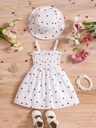 Vestido Sin Mangas Estilo Retro con Estampado de Corazones y Sombrero Luxeira