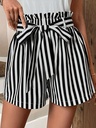 Shorts de Cintura Alta con Estampado de Rayas y Cintura Paper Bag Luxeira