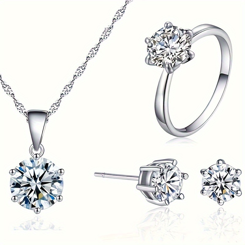 Conjunto de Joyería: Pendientes, Anillo y Collar con Piedras Preciosas Brillantes