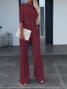 Conjunto de Dos Piezas: Top de Manga Corta con Cuello Redondo y Pantalones Rectos de Cintura Alta Luxeira