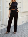 Conjunto de Dos Piezas: Top de Cuello Redondo y Pantalones Cómodos de Cintura Alta Luxeira
