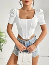 Top Elegante con Mangas Abullonadas y Cuello Cuadrado Luxeira