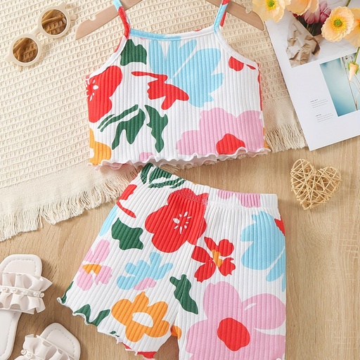 Conjunto de Camiseta y Short con Estampado de Flores Luxeira