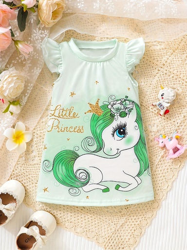 Vestido con Estampado de Unicornio con Volantes Luxeira