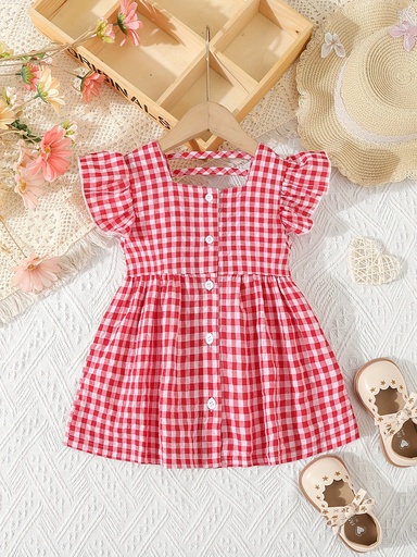 Blusa con Volantes y Estampado de Cuadros Luxeira