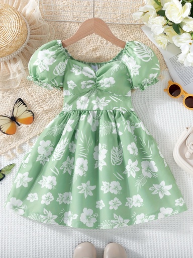 Vestido con Mangas Abullonadas y Estampado Floral Luxeira