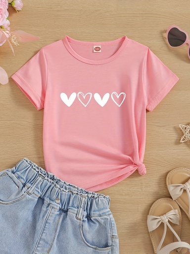 Camiseta con Cuello Redondo y Estampado de Corazones Luxeira