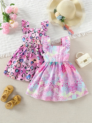 Vestido con Volantes y Estampado de Corazones Luxeira