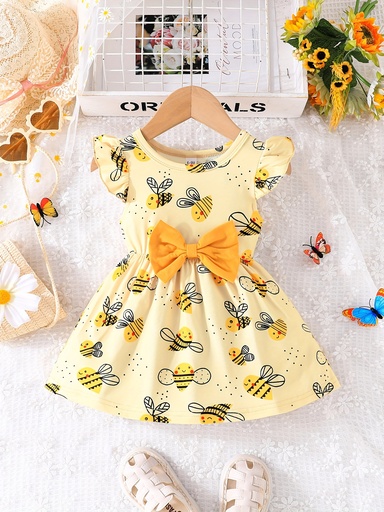 Vestido Casual de Manga Corta con Estampado de Abeja Luxeira