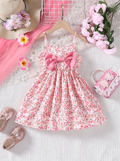 Vestido de Tirantes con Lazo y Estampado de Flores Luxeira