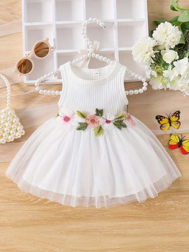 Vestido de Malla con Bordado de Flores Luxeira
