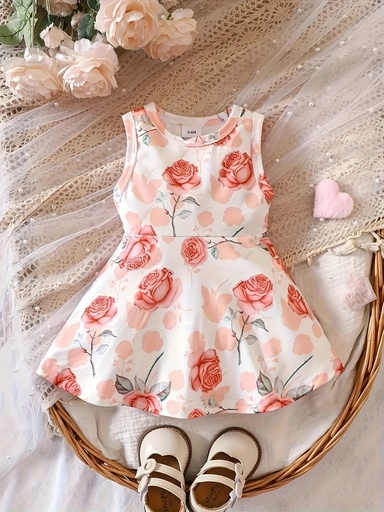 Vestido Casual con Estampado de Rosas Luxeira