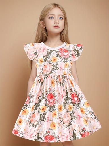 Vestido de Princesa con Estampado de Mariposas y Flores Luxeira