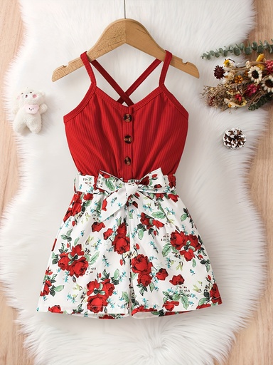 Enterizo con Estampado de Rosas y Cinturón Luxeira