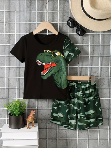 Conjunto de Camiseta y Short con Estampado de Dinosaurios Luxeira