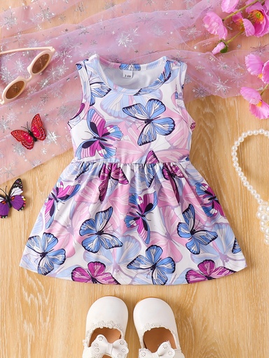 Vestido Casual Sin Mangas con Estampado de Mariposas Luxeira
