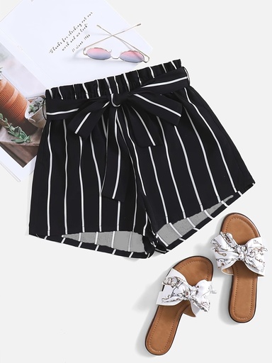 Short Holgado a Rayas con Cinturón Luxeira