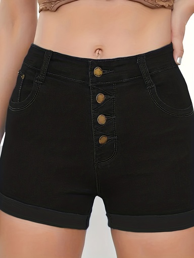 Short de Mezclilla con Bolsillos Oblicuos y Diseño de Corte Alto Luxeira