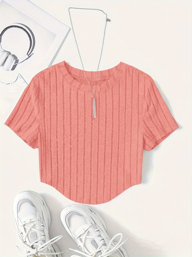 Top de Canalé Liso con Cuello Redondo Luxeira