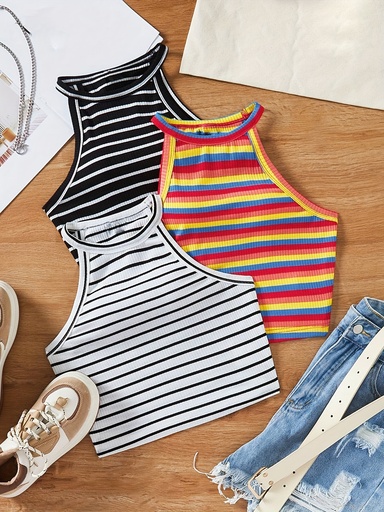 Top Casual de Rayas con Cuello Redondo Luxeira